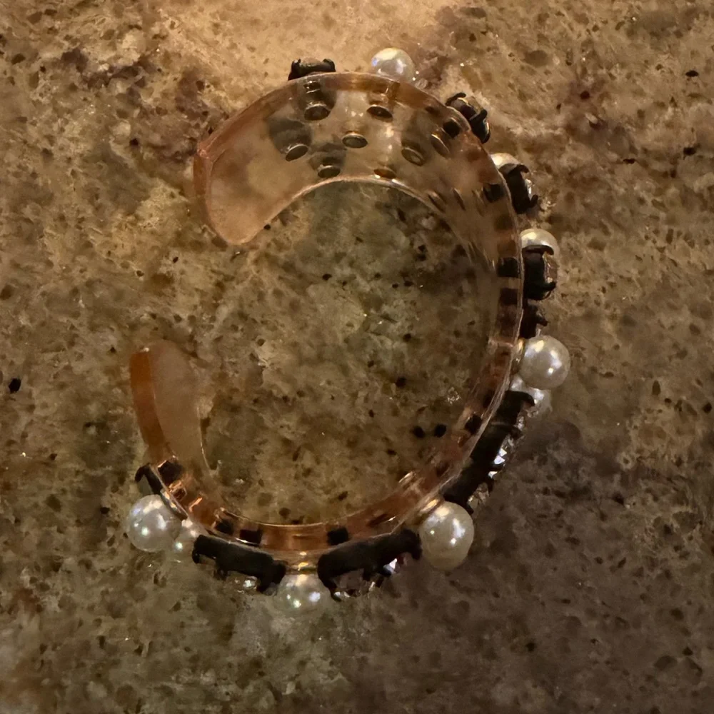 J.Crew Crystal and Pearl Studded Cuff Bracelet , Heirloom Pink, Small